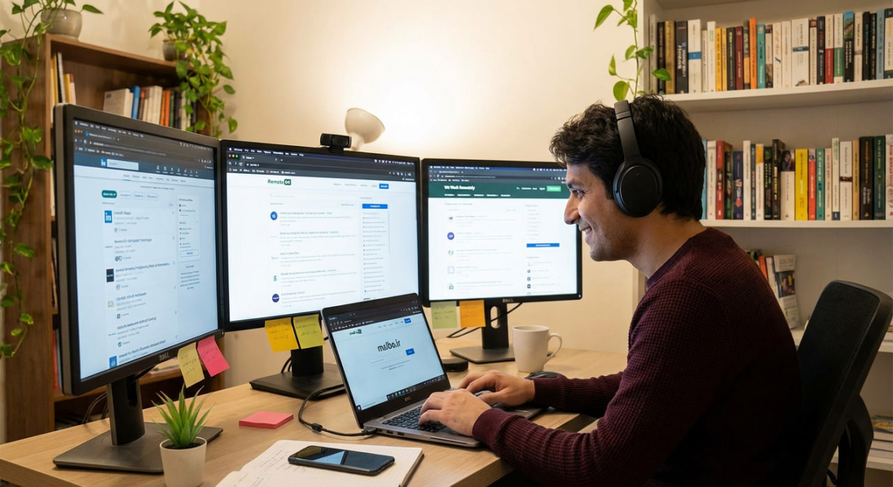 برنامه‌نویس در حال جستجو برای فرصت‌های شغلی دورکاری در پلتفرم‌های مختلف